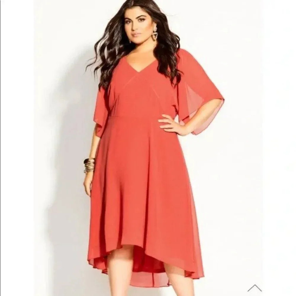 CITY CHIC Adore Dress in Fruit Punch Chiffon Flutter Sleeves Size 22